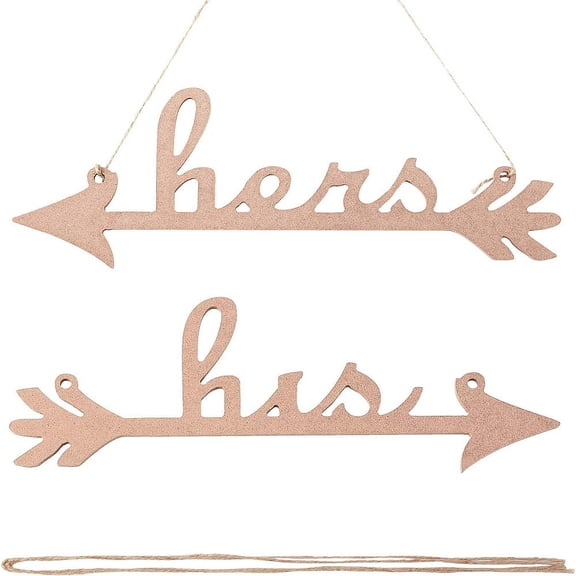 His and Hers Arrow Chair Signs Banner for Wedding Anniversary Engagement Home Decoration Camel 355x98x6mm