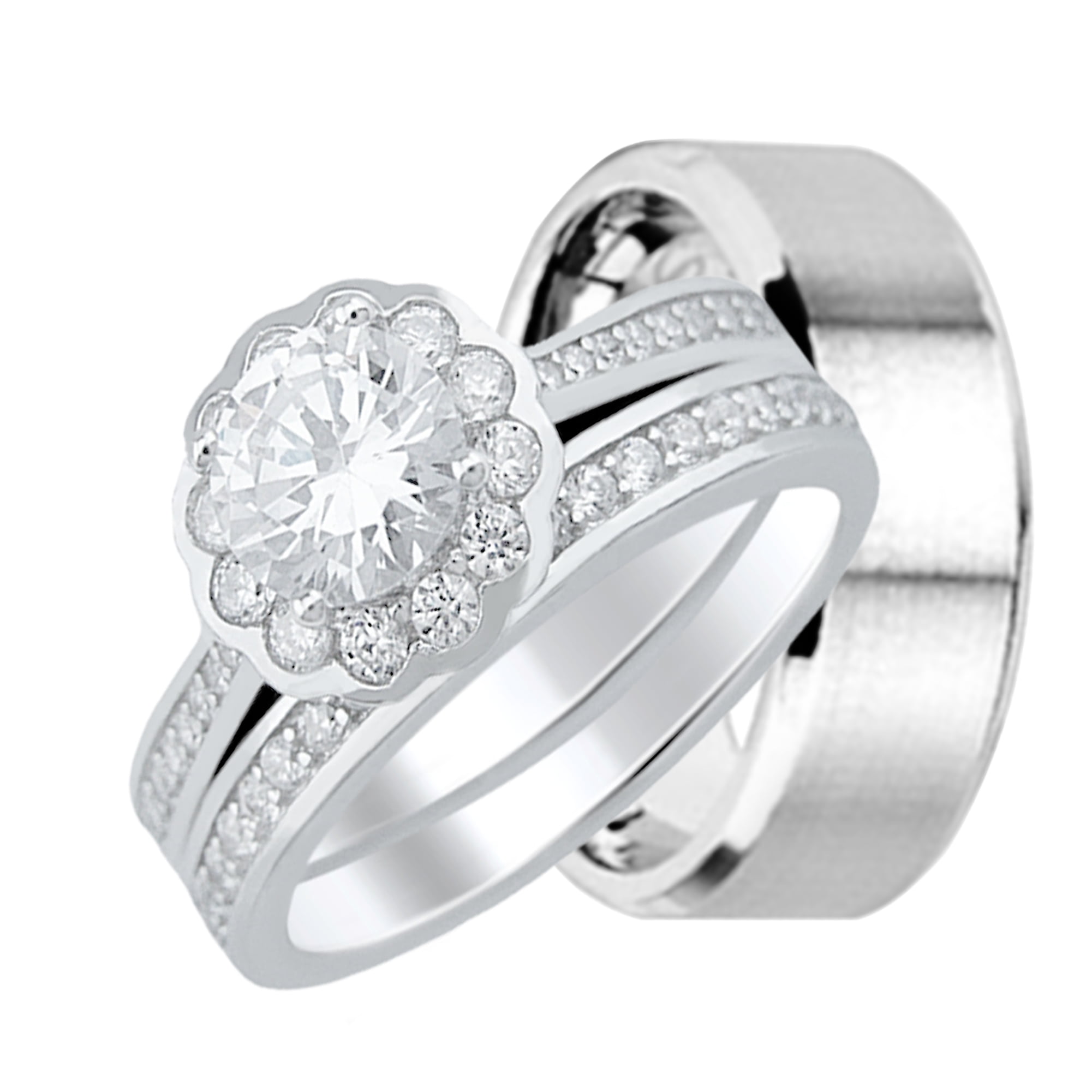 His and Hers CZ Bridal Wedding Ring Set Matching Wedding Bands for Him His and Hers CZ Bridal Wedding Ring Set Matching Wedding Bands for Him