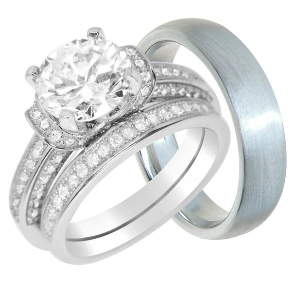 His and Hers CZ Wedding Rings Matching Wedding Bands for Him and Her (6/10)
