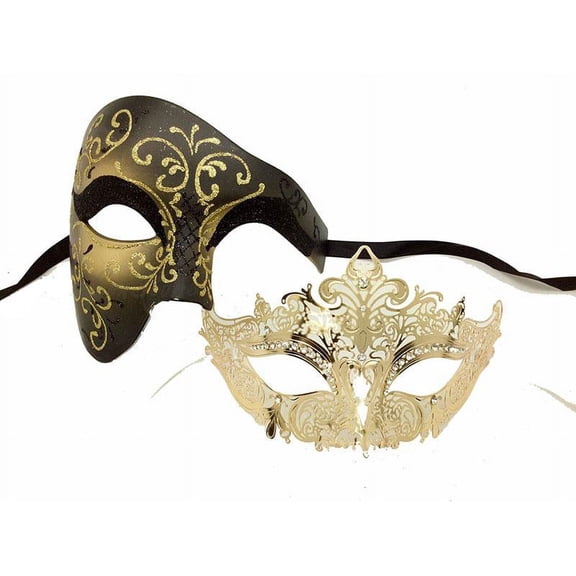His and Hers Couple Masquerade Masks Set Gold Couple Masks