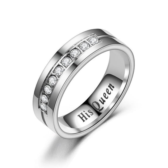 His And Hers Crowned Rings Stainless Steel Couple Wedding Bands Platinum Inlaid Gem European American Matching