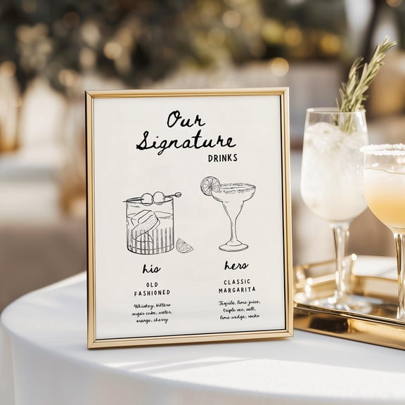 His and Hers Drinks Menu Sign Wedding Signature Cocktail Bar Decor Unframed Paper Print