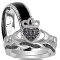 thumbnail image 1 of His and Her Trio Wedding Ring Set Claddagh Silver Steel Couples Wedding Engagement Set, 1 of 5