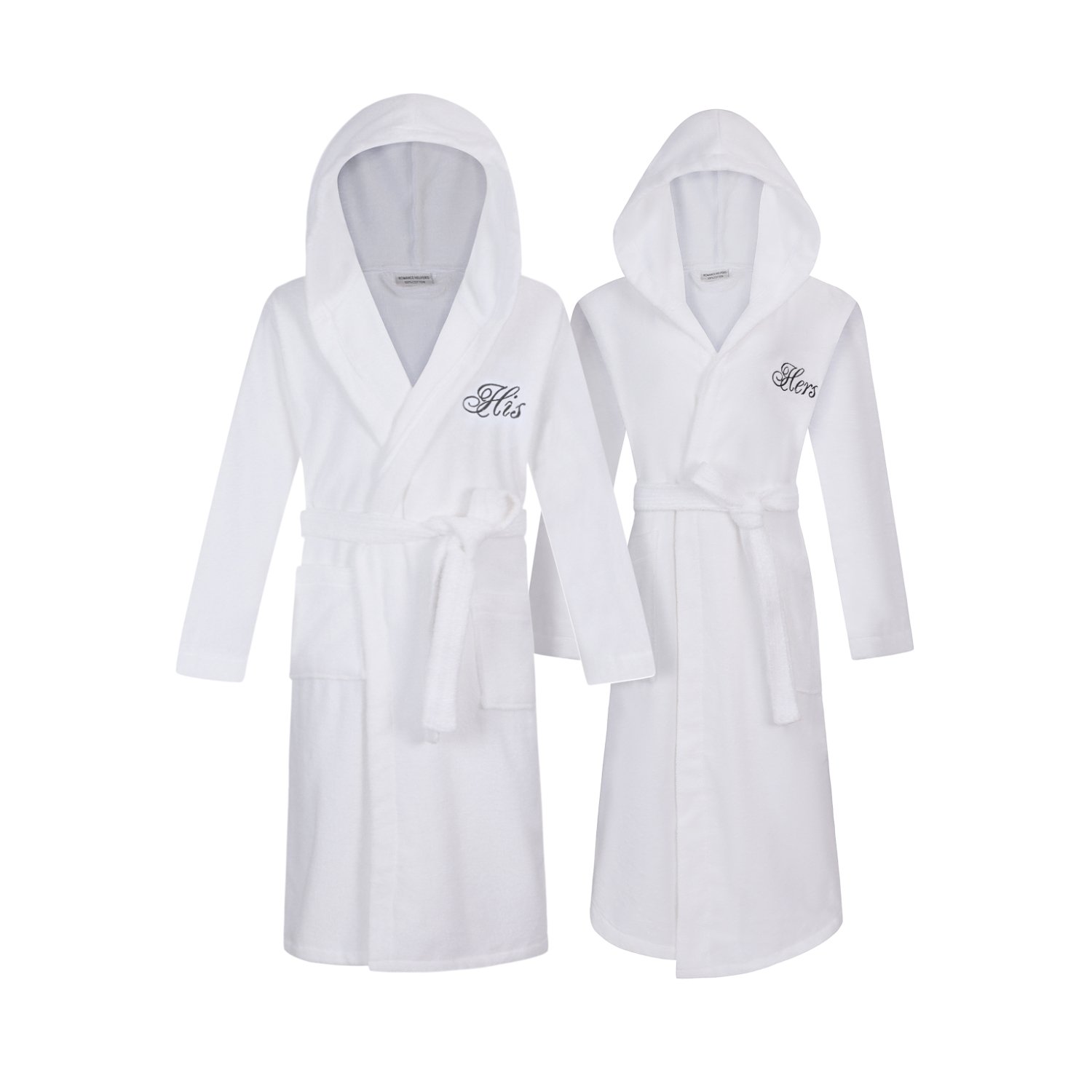 His and Hers Hooded Bathrobes Set of Two Spa Robes with Hoods with