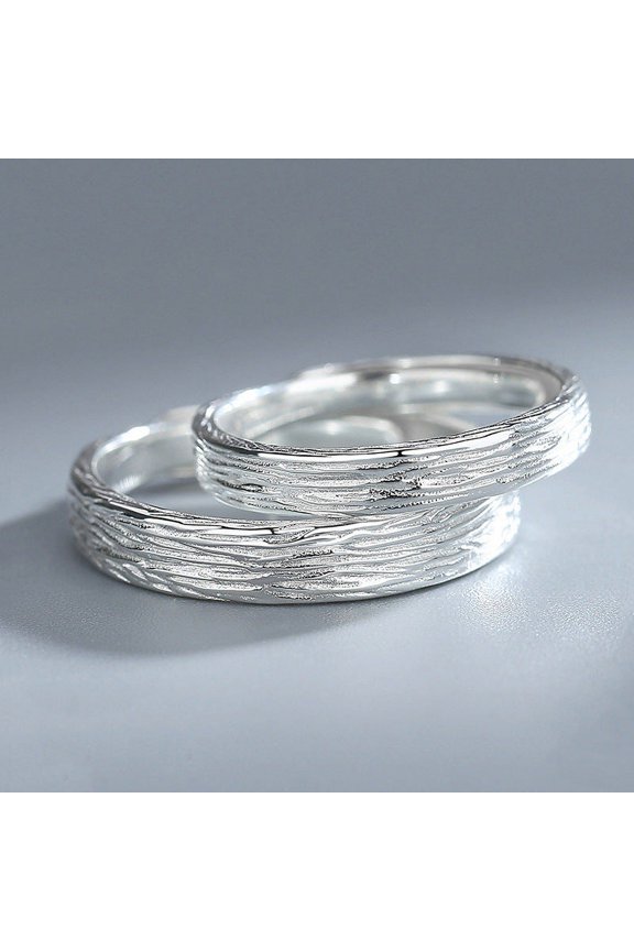 His and Hers Matching Couple Rings: Trendy Geometric Design, Electroplated Copper, Simple Style Time Mark Rings for Couples (Silver)