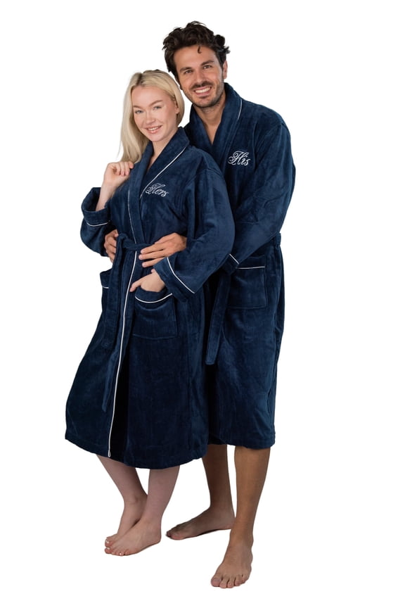His and Hers Matching Robes | Set of Two Velour Robes with His & Hers Monograms | Includes a Gift Box