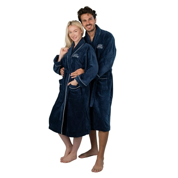 His and Hers Matching Robes | Set of Two Velour Robes with His & Hers Monograms | Includes a Gift Box