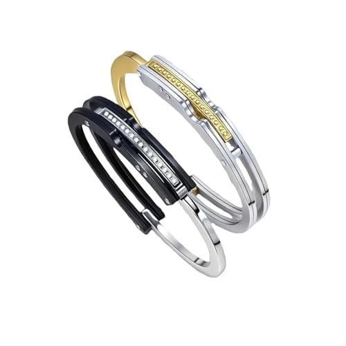 His and Hers Matching Stainless Steel Cuff Bracelets – Couples Love Bangle Set with CZ Stones – Adjustable Friendship Bracelets for Men & Women