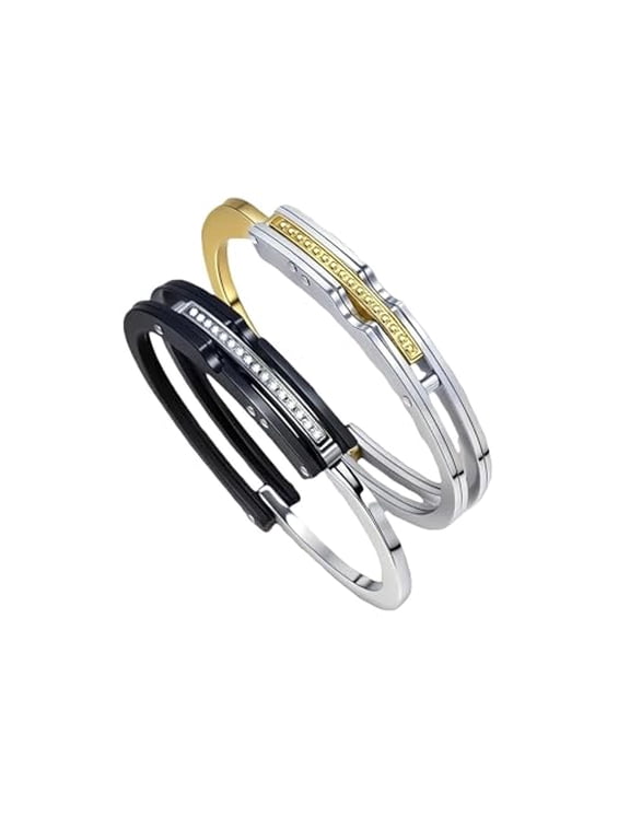 His and Hers Matching Stainless Steel Cuff Bracelets Couples Love Bangle Set with CZ Stones Friendship Bracelets for Men & Women