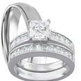 thumbnail image 1 of LaRaso & Co His Her Wedding Set TRIO 3 PCS Silver Titanium Couples Engagement Ring Set 11/10, 1 of 6
