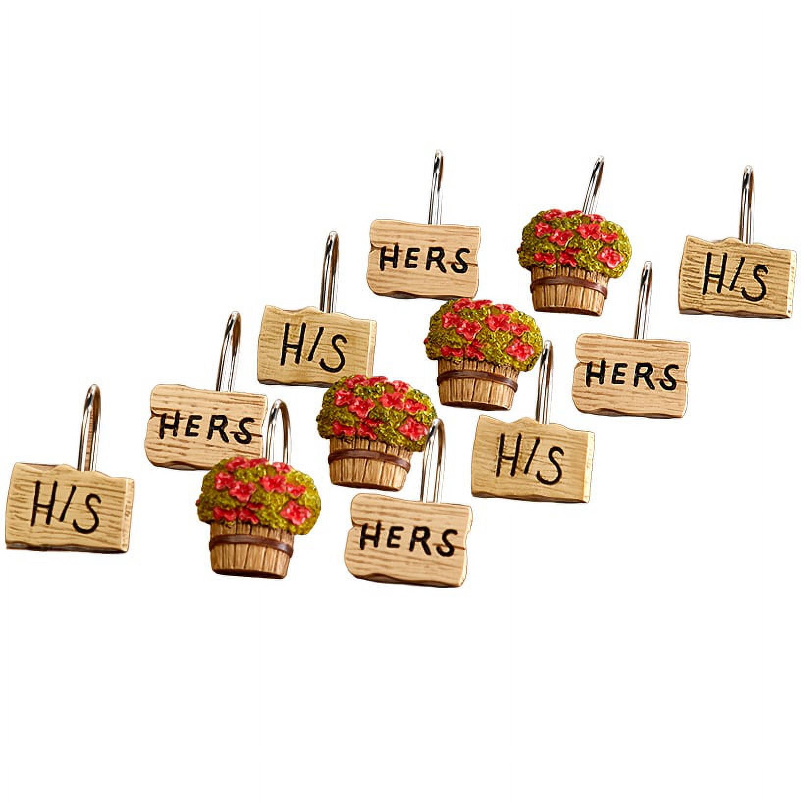 His and Hers Outhouse Themed Bathroom Shower Curtain Hooks Set of 12