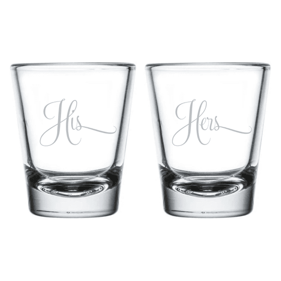 C&M Personal Gifts 1.75 oz His and Hers Shot Glass Set - 2 Pieces - Gift Couples, Bridal, Engagement and Weddings
