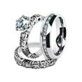 thumbnail image 1 of His and Hers Stainless Steel 3.10 Ct Cz Bridal Set and Men's Eternity Wedding Band Women's Size 07 Men's 06mm Size 05, 1 of 6