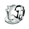 thumbnail image 1 of His and Hers Stainless Steel Princess Wedding Ring Set And Classic Wedding Band Women's Size 07 Men's 04mm Size 07.5, 1 of 6