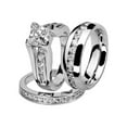 thumbnail image 1 of His and Hers Stainless Steel Princess Wedding Ring Set And Eternity Wedding Band Women's Size 06 Men's 08mm Size 11, 1 of 5