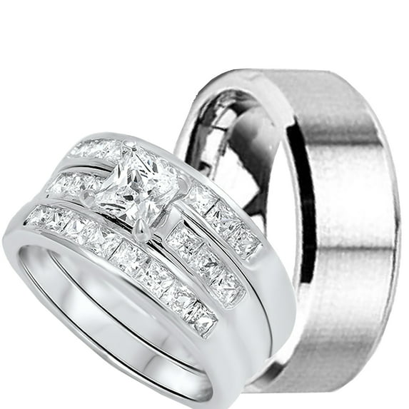 His and Hers TRIO Wedding Ring Set Matching Wedding Bands for Him and Her (9/10)