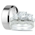 thumbnail image 1 of His and Hers Trio Wedding Ring Set Matching Bands for Him Size 11 and Her Size 7, 1 of 7