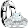 thumbnail image 1 of LaRaso & Co His and Hers TRIO Wedding Ring Set Matching Titanium Wedding Bands for Him Sterling Silver Her 9/5, 1 of 7