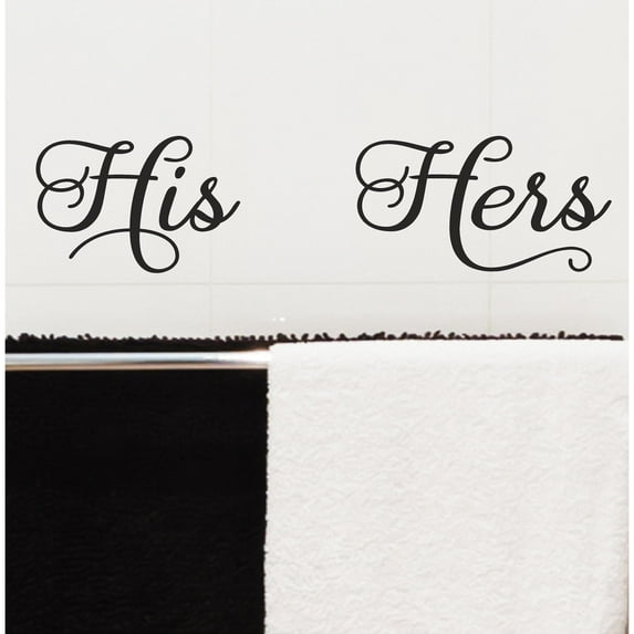 His and Hers Vinyl Lettering Wall Decal Sticker Bathroom Decals Size: 6"H x 9"L, 6"H x 11"L - Color: Black