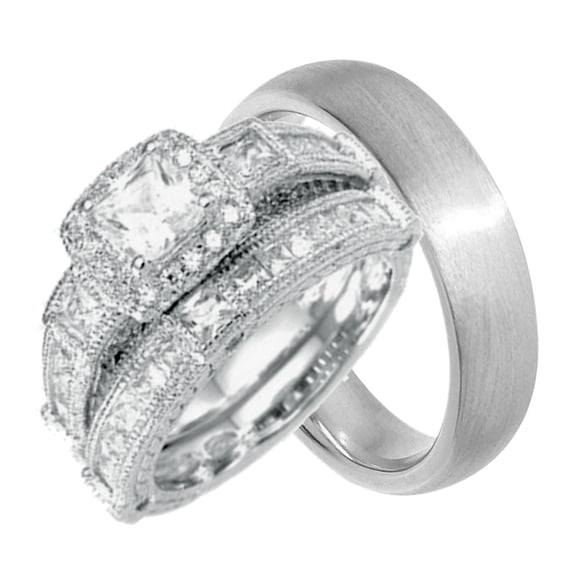 His and Hers Wedding Ring Set Cheap Wedding Bands for Him and Her(9/11)
