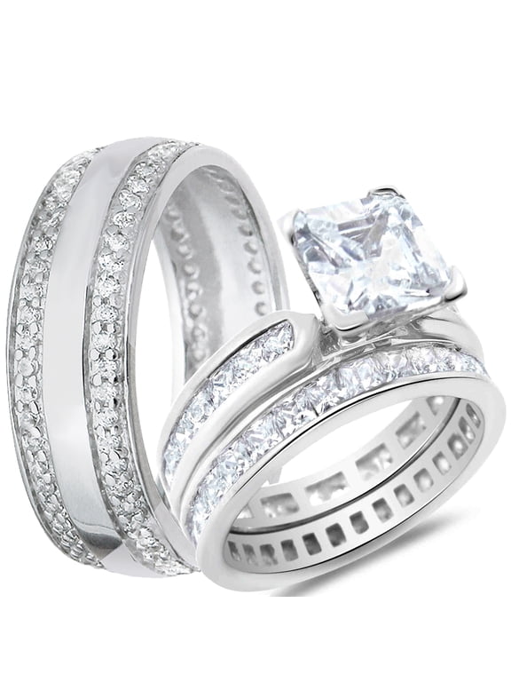 His and Hers Wedding Ring Set Matching Sterling Silver Anniversary Bands for Him and Her (5/11)