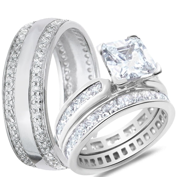 His and Hers Wedding Ring Set Matching Sterling Silver Anniversary Bands for Him and Her (8/8)