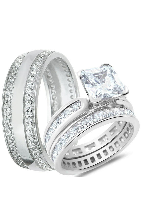 His and Hers Wedding Ring Set Matching Sterling Silver Anniversary Bands for Him and Her (8/8)