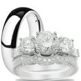 thumbnail image 1 of His and Hers Wedding Ring Set Matching Trio Wedding Bands for Him (Titanium) and Her (Sterling Silver) 12/6, 1 of 6