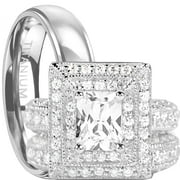 LARASO & CO His and Hers Wedding Ring Set Matching Trio Wedding Bands for Him (Titanium) and Her (Sterling Silver) (7/9)
