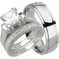 LaRaso & Co His Her Wedding Set TRIO Silver Titanium CZ Bridal Rings (8/8)