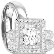 His and Hers Wedding Ring Set Matching Trio Wedding Bands for Him Titanium and Her Sterling Silver 8/9