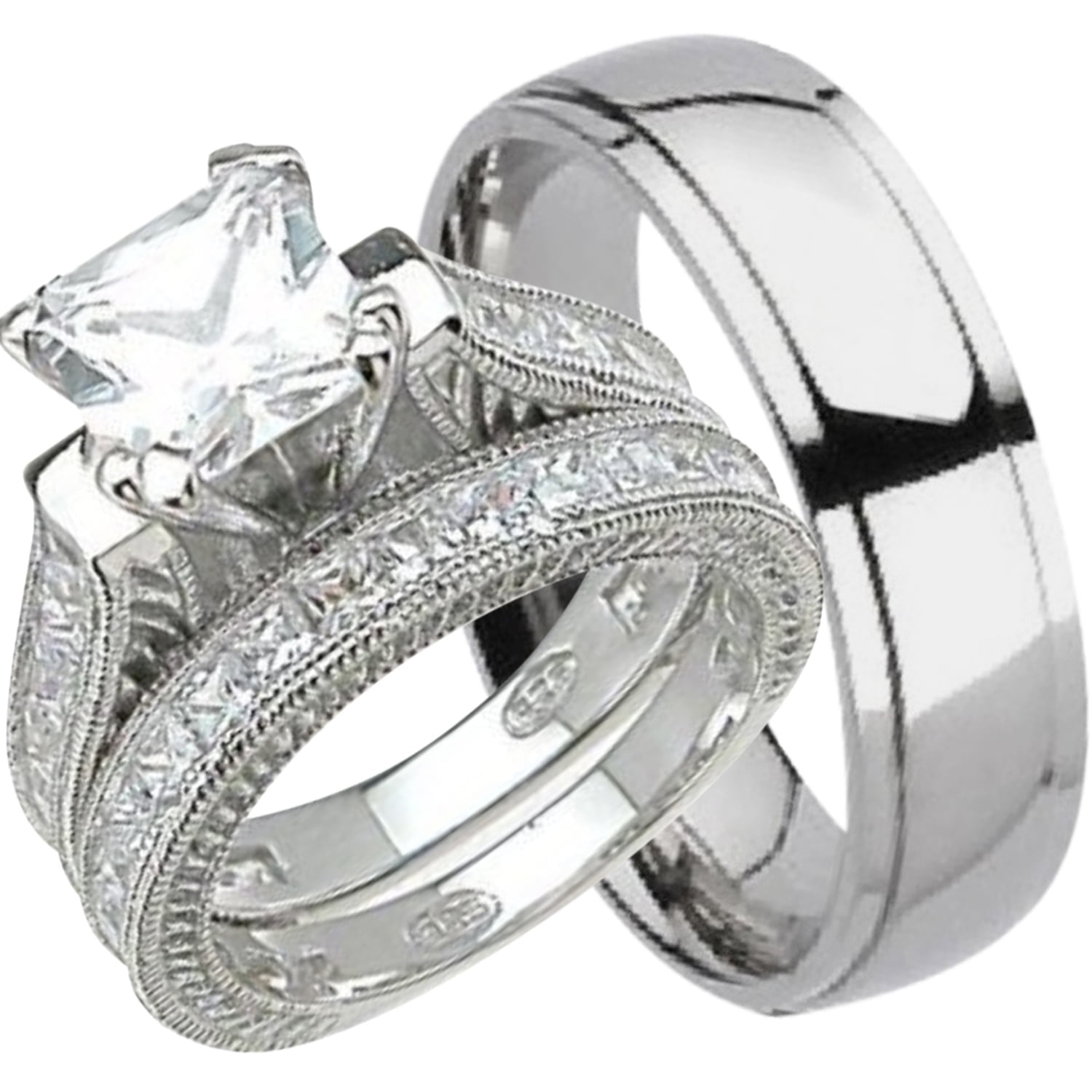 Matching Trio Wedding Bands in Titanium and Sterling Kuwait Ubuy