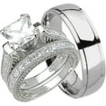 thumbnail image 1 of LaRaso & Co His Her Wedding Set TRIO Silver Titanium CZ Bridal Rings (9/11), 1 of 6