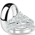 thumbnail image 1 of His and Hers Wedding Ring Set Matching Trio Wedding Bands for Him (Titanium) and Her (Sterling Silver), 1 of 6