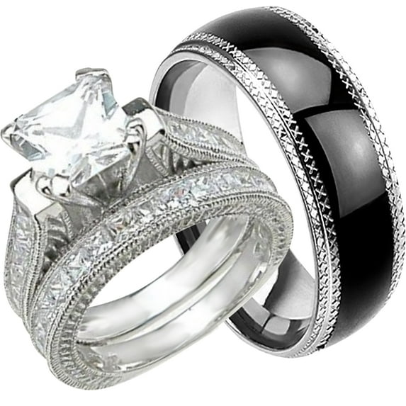 His and Hers Wedding Ring Set Matching Wedding Bands for Him Size 12 and Her Size 11