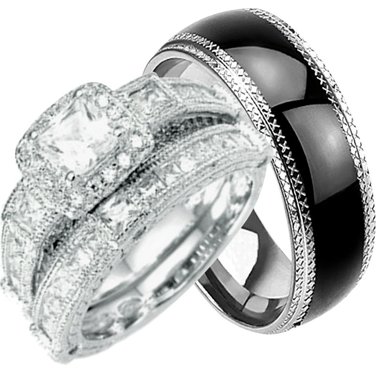 His and Hers Wedding Ring Set Matching Wedding Bands for Him Size