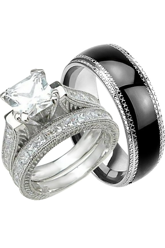 His and Hers Wedding Ring Set Matching Wedding Bands for Him Size 8 and Her Size 5