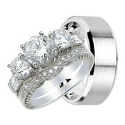 His and Hers Wedding Ring Set Matching Wedding Bands for Him Stainless Steel and Her Sterling Silver (5/11)