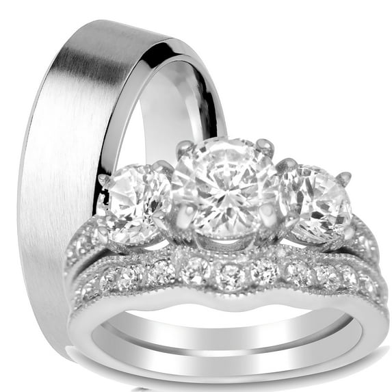 His and Hers Wedding Ring Set Matching Wedding Bands for Him and Her (6/11)