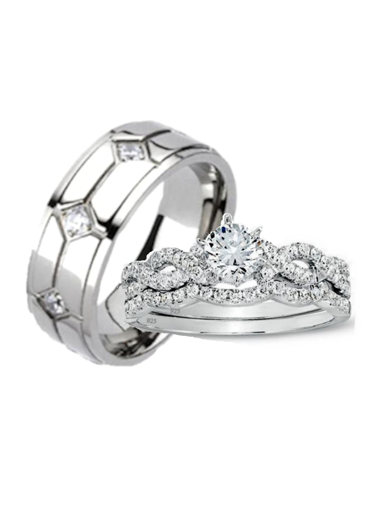His and Hers Wedding Ring Set Matching Women's Infinity Style Men's  Titanium Engagement Set - Walmart.com, image size:1500x2000
