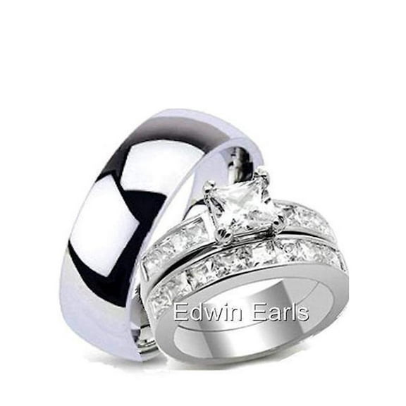 His and Hers Wedding Ring Set Stainless Steel Wedding Rings