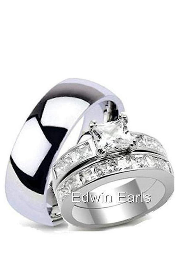 His and Hers Wedding  Ring Set Stainless Steel Wedding Rings