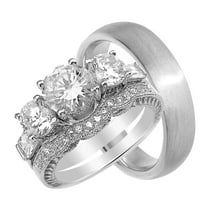 His and Hers Wedding Ring Set Sterling Silver Wedding Bands Him Her (9/10)