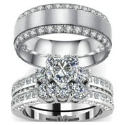 LOVERSRING His and Hers Wedding Ring Sets Couples Rings 10kt White Gold Plated White Cz Titanium band