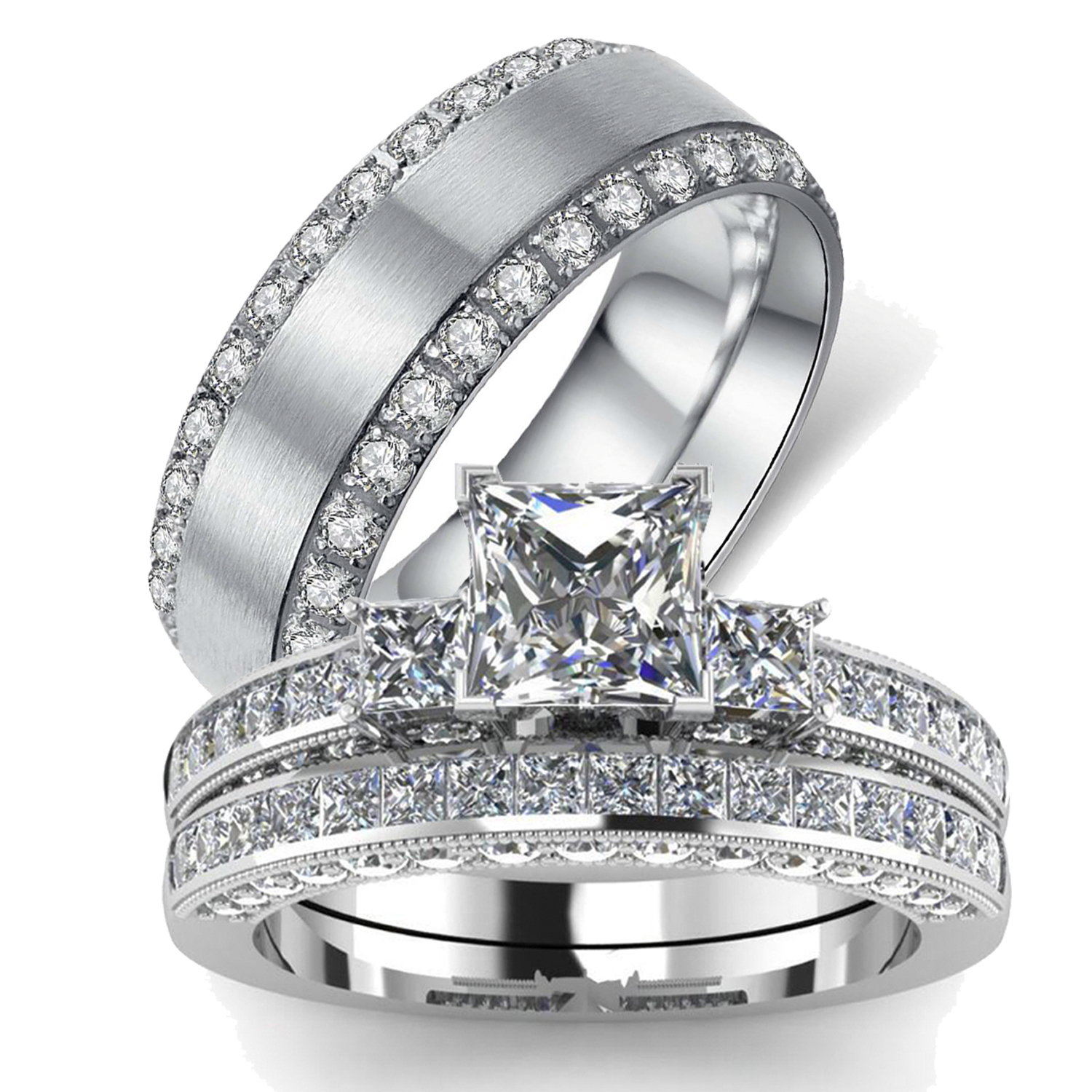 His And Hers Wedding Ring Sets Couples Rings 10kt White Gold Plated His And Hers Wedding Ring Sets Couples Rings 10kt White Gold Plated