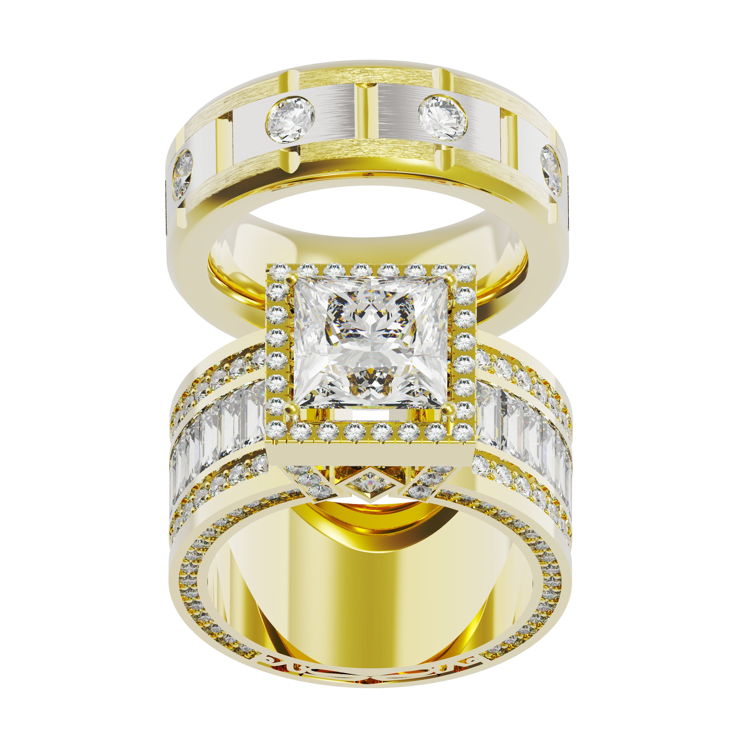 His & Hers Wedding Ring Sets - Women's 10k Gold Plated Heart CZ Ring & Men's Titanium Band
