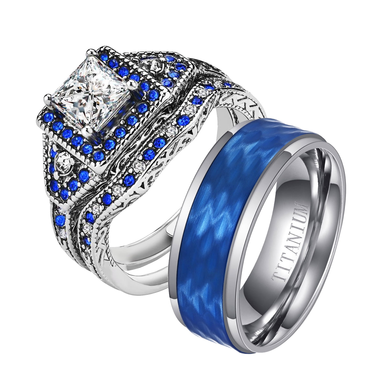 Blue Wedding Ring Sets His And Hers Factory Sale | bellvalefarms.com