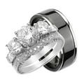 thumbnail image 1 of His and Hers Wedding Rings Set Her Sterling Silver Black Plated Titanium Band for Him (6/7), 1 of 6