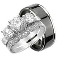 thumbnail image 1 of His and Hers Wedding Rings Set Her Sterling Silver Black Plated Titanium Band for Him (7/12), 1 of 6