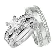 His and Hers Wedding Rings Set Sterling Silver Bands for Him Her
